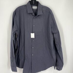 Calvin Klein Gray Striped Slim Fir Dress Shirt Classic Collar size 17